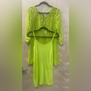 Lime green Monarerro lace tunic with a detachable slip dress.